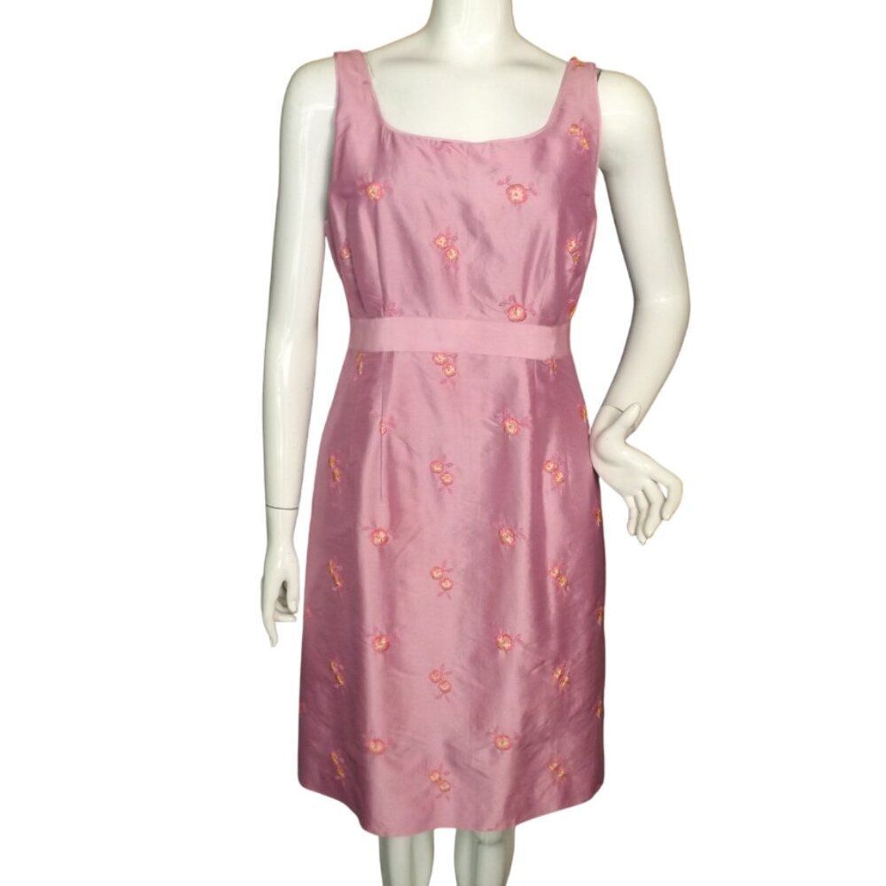 LILLY PULITZER Dress, 10, Pink Silk, Embellished Floral, Scoop neck/Sleeveless